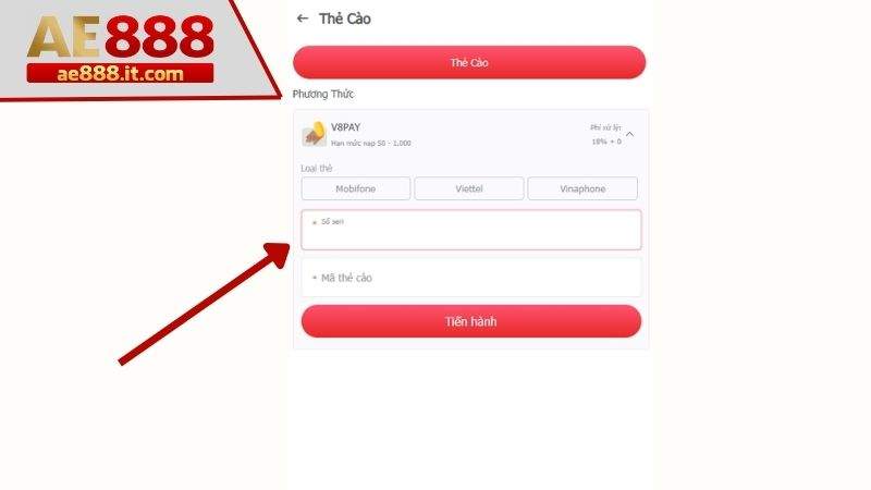 Chọn loại thẻ cào và nhập thông tin thẻ cào