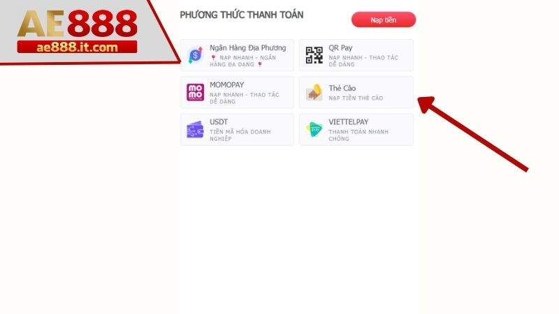 Chọn phương thức thẻ cào