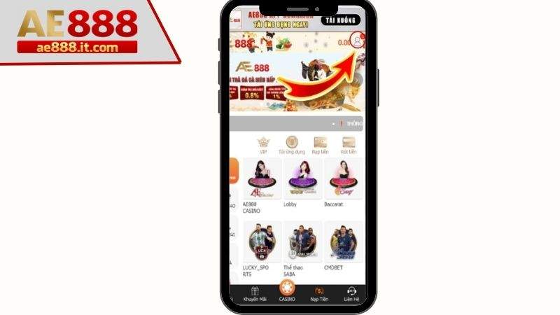 Đăng nhập vào trang chủ AE888 và chọn tài khoản