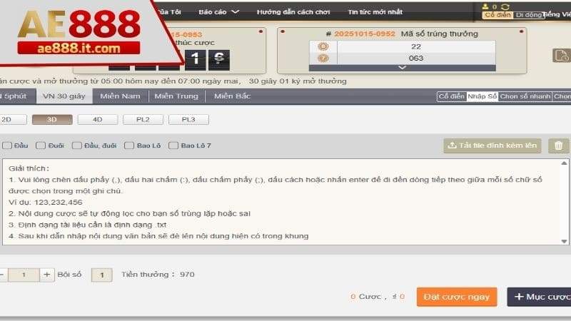 Giao diện mua lô đề 3D