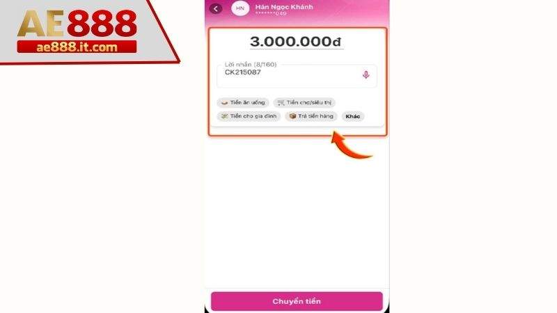 Xác nhận chuyển tiền trong ứng dụng MOMO