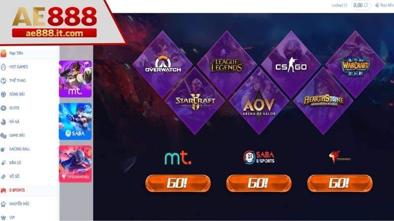 Chọn danh mục Esports trên sảnh chính AE888