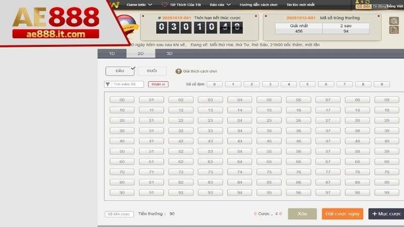 Giao diện chơi xổ số Lào 2D