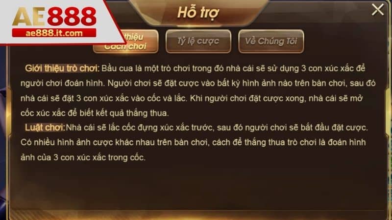 Thông tin trong trò chơi bầu cua online