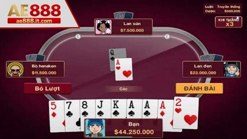 Tiến hành chơi đánh bài tiến lên online